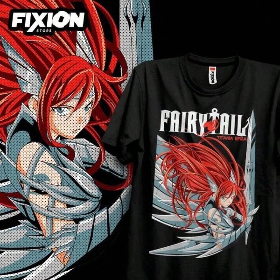 Fairy Tail – Erza Armadura – Camiseta de Anime de Febrero de 2023, Regalo de Manga para Amantes del Anime, Todas las Tallas, Algodón.jpg - Negro - Ver 1