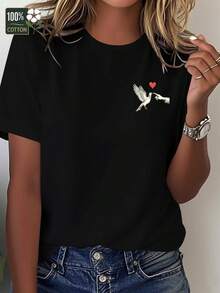 Talla grande - talla extra grande - camiseta de mujer, hecha de algodón puro, tela ligera y transpirable, diseño de cuello redondo, diseño estampado, corte de manga corta, adecuada para primavera y verano. - Negro - Ver 1