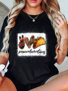 Camisetas unisex moda100% Cotton Peace Love Tacos Shirt Cute Taco Tuesday Mexican Food Lovers T-Shirt Summer Outfits For Women Oversized Tshirts,Camisetas infantiles con dibujos animados, camisetas de cuello redondo, camisas, camisetas gráficas divertidas para hombre, camisetas con estampados de anime japonés. - Negro - Ver 1