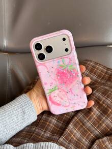 Unique Hollow Gilded Colorful Fruit Design Phone Case Compatible With Iphone 17 Pro Max, Minimalist & Fresh New 17 Pro, Shock-Proof Cover For IPhone 16 Pro Max, Stylish 16 Pro, 15 Pro Case For Women - Pink - View 10
