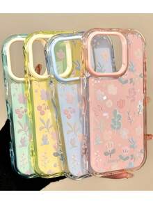 新款花朵图案多巴胺果冻手机壳，兼容 17 Pro Max、17 Pro、16 Pro Max、15 Pro、14 Plus、13、12 Pro、17 Air、11，波浪皂纹软壳后盖，礼品装 - 黃色 - 查看 3