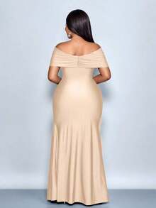 Vestido elegante de color azul marino con hombros descubiertos y volantes en el bajo para mujer de talla grande, adecuado para fiestas de Navidad, vacaciones, citas y San Valentín, atuendos de club sexy, vestido largo, vestido elegante para mujer, vestido de fiesta, vestido formal, vestido blanco, vestido de noche de lujo para mujer, vestido para invitada de boda, 2026, Año Nuevo - Albaricoque - Ver 2