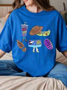 Color de la Comodidad® D1isney T1oy story Pizza Planet Alien Snack Shirt, Walt D1isney World's H1O1LLYwood Studios D1isney Snack T-Shirt 00864,Camiseta de mujer estampado gráfico, manga corta casual verano - Azul - Ver 5