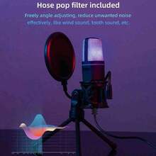 USB RGB Condenser Microphone With Noise Cancellation, Wired Gaming Microphone Suitable For Podcasting, Recording Studio, Live Streaming, Laptop, Desktop - Black - View 3