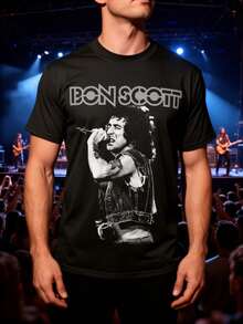 Camiseta de Bon Scott en tallas S-XXL hecha de tela suave y transpirable de 230G, perfecta para deportes casuales y lavable a máquina - Negro - Ver 8