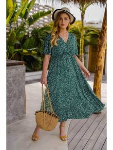Women's Summer Dress 2023, With V-Neck And High Waist, For Plus Sizes, Loose And Long, Elegant And Slimming, Which Hides Body Imperfections. - 紅色 - 查看 8
