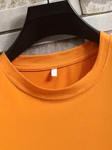 Camiseta con Estampado de Letras, Manga Corta y Cuello Redondo, Top Casual para Verano y Primavera, Ropa de Mujer - Naranja - Ver 4