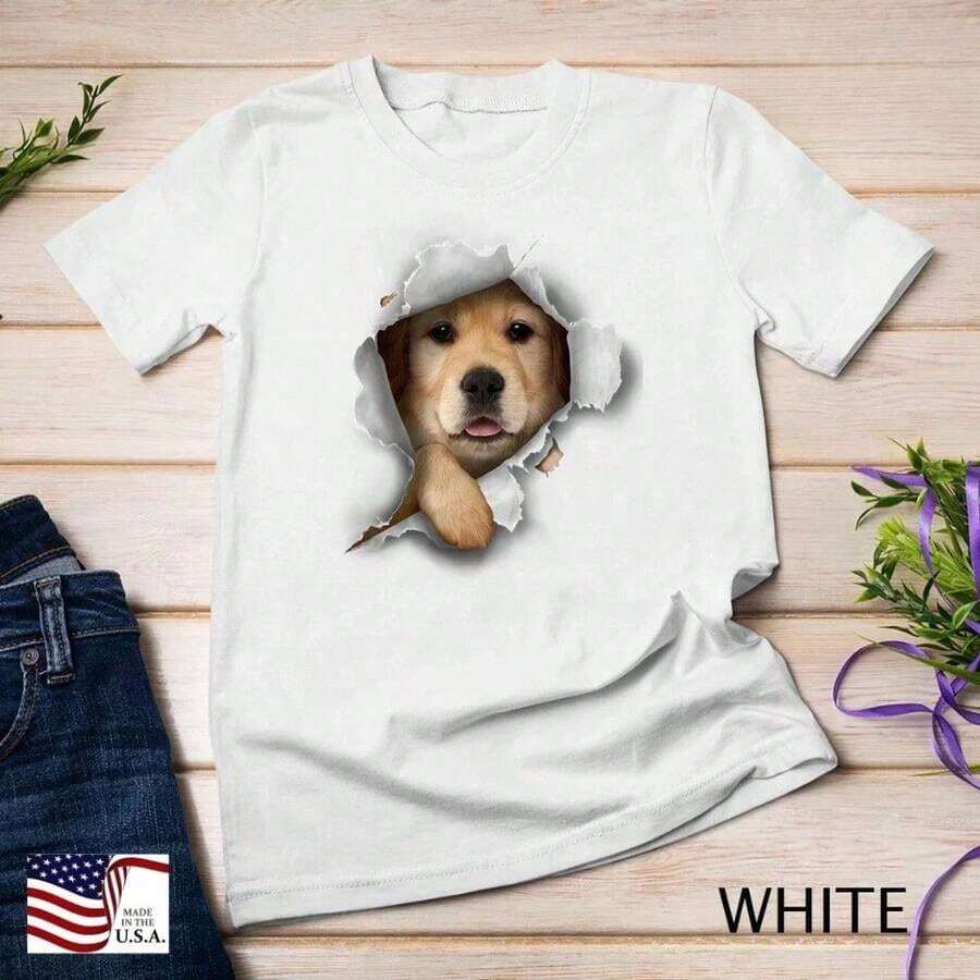 Camiseta, Camiseta Golden Retriever, Camiseta Perro Golden, Camiseta Perro, Camiseta Unisex para Perro, Camiseta de Algodón - Blanco - Ver 1