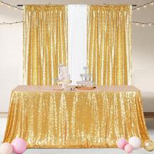 120*180cm Gold Sequin Tablecloth, Shiny Rectangular Glitter Tablecloth For Wedding, Party, Event Decoration - A-Gold - View 4
