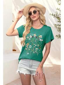Camiseta de Mujer con Estampado LETSEE, Manga Corta, Holgada, Casual, Bonita, Estilo Bohemio Retro, Top de Verano a la Moda - Albaricoque 1 - Ver 9