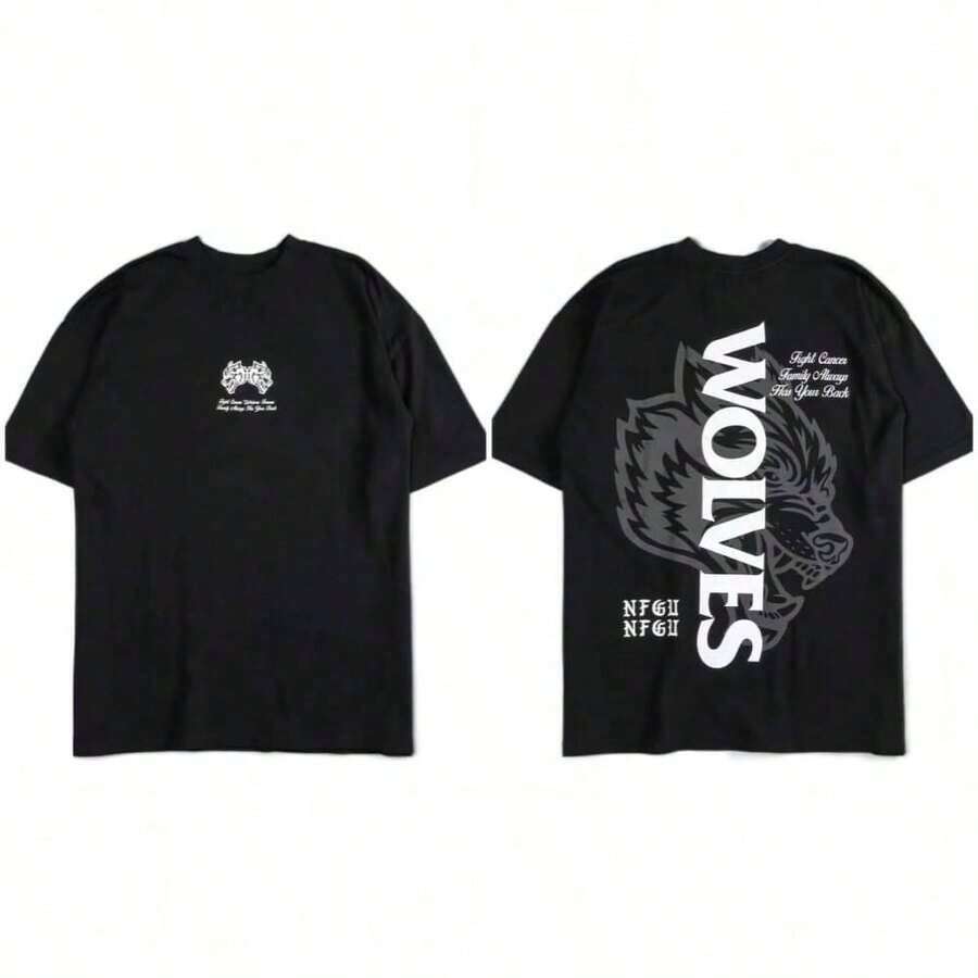 Summer Tops Darcsport T-Shirt, American  Brand, Classic Wolf Head Print, Pure Cotton Short-Sleeve T-Shirt, Loose Fit, Unisex, Plus SizeLoose And Comfortablesummer Clothes - Đen và Đen - Xem 1