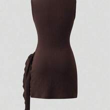 guangzhougaolangshangmao   Nuevo vestido elegante y sexy de primavera/verano para citas, de cuello alto, con hebilla metálica, fruncido y sin mangas, de silueta ajustada para mujeres - Negro01 - Ver 3