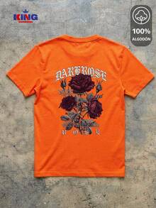 King T-shirt Playera 100% algodón de excelente calidad, esta playera garantiza una suavidad excepcional al tacto, cuello redondo con estampado "Dark Rose Gothic Floral" y manga corta - Naranja - Ver 2