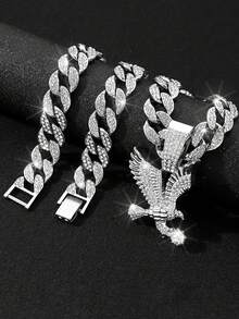 Mặt dây chuyền hình cánh dơi đính đá toàn bộ theo phong cách Hip-Hop Châu Âu và Mỹ, dây chuyền kiểu , phụ kiện vòng cổ đính đá cá nhân hóa dành cho nam giới theo phong cách rap đường phố. - Vòng cổ mặt dây chuyền đại bàng - Xem 23