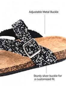 Sandal Jepit Gabus Lembut Berkilau Rhinestone Musim Panas 2026, Sandal Luar Ruangan Gaya INS Diva, Hiasan Rhinestone Mewah, Bantalan Gabus Lembut & Penopang Lengkungan, Tahan Aus, Ukuran Lebar untuk Kaki Besar, Cocok untuk Pantai, Kencan, Perjalanan, Gaya Retro Amerika Chic, Slip-On, Melangsingkan & Memanjangkan Kaki, Mudah Dipakai, Terlaris untuk Musim Semi/Panas, Bercahaya Sendiri, Serbaguna untuk Gaya Apa Pun - Hitam dan Putih - View 2