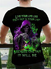Camiseta de manga corta para hombre de talla grande con diseño de calavera y llama - Color Mezclado 2 - Ver 8