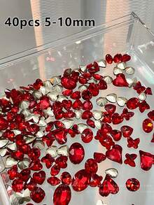 20/40pcs Campuran Permen Soda Ujung Lancip Rhinestone Warna-warni, Berlian Gula Es Berbentuk Hati Kristal, Dekorasi Seni Kuku, Hiasan Kuku - MultiWarna - View 20