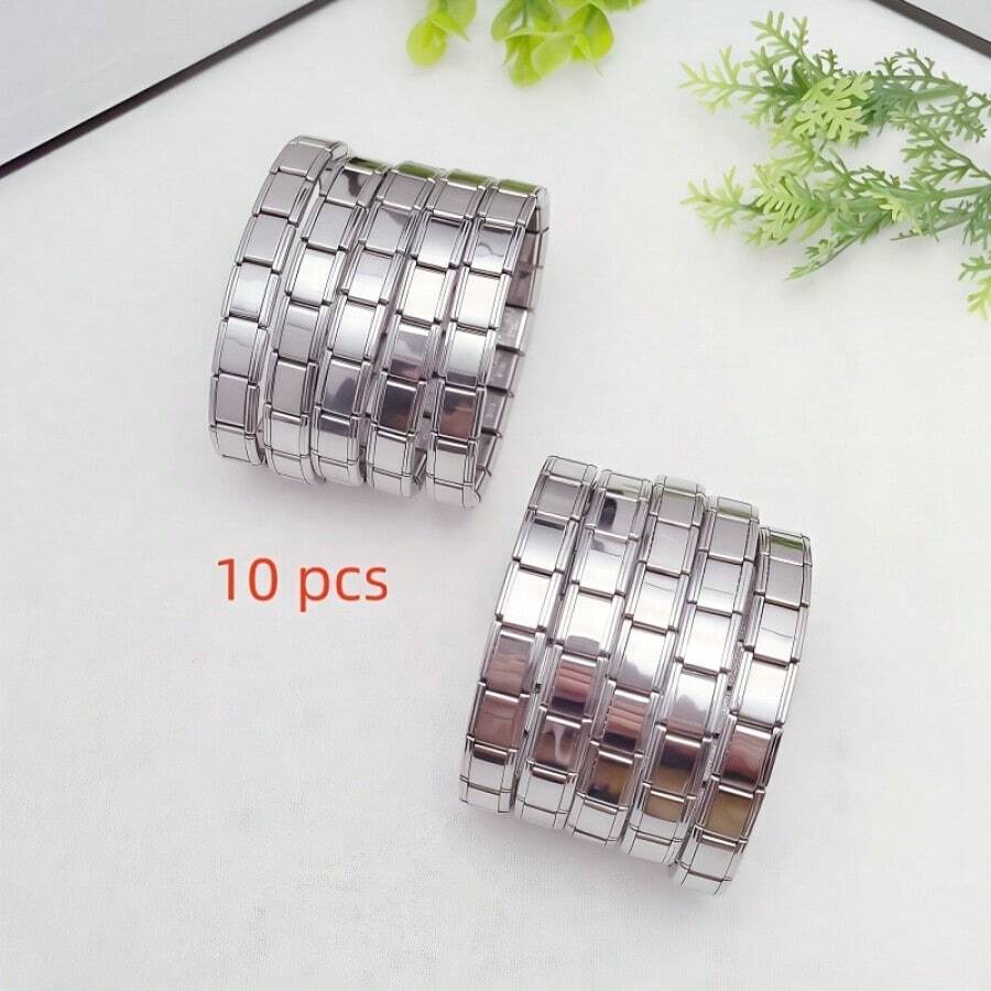 Set Gelang Elastis Stainless Steel 18cm Isi 10 Buah/Set, Permukaan Halus, Gaya Minimalis, Dapat Disesuaikan, Dapat Diganti, Desain yang Dapat Dikustomisasi, Cocok untuk Pemakaian Sehari-hari Pria dan Wanita, Aksesori Pesta - Baja - View 1