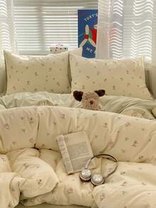 Bộ ga trải giường 2 món bằng polyester in họa tiết hoa, thoáng khí, có thể giặt được, trang trí phòng ký túc xá cho bé trai và bé gái (Bộ vỏ gối, không bao gồm ruột gối) - Nhiều màu - Xem 5
