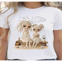 Camiseta de mujer con Dueño de mu?ecas lindas, estilo veraniego de playa, escena de madre e hija, ropa casual 2D, camiseta de mujer, Dueño casual holgado, ligeramente extendido S-XXXL - Blanco - Ver 1