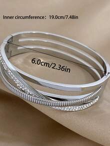 1pc Stainless Steel Rhinestone Crisscross Bangle, Women's Fashion Spiral Multi-Layer Bracelet Jewelry Accessory - Pastel - View 2