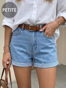 Quần short denim nữ kiểu dáng thường ngày, chất liệu denim bạc màu. - Rửa nhẹ - Xem 1