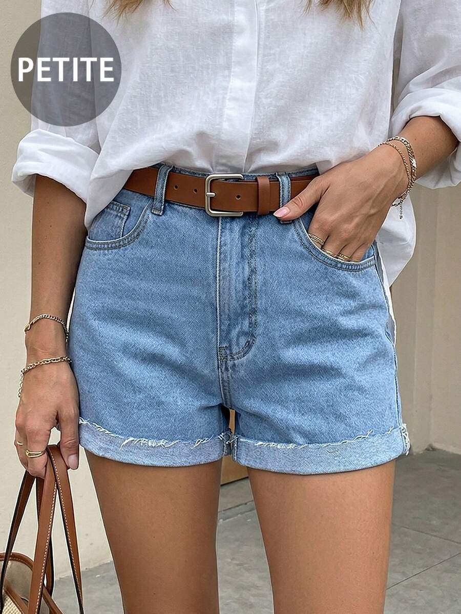 Quần short denim nữ kiểu dáng thường ngày, chất liệu denim bạc màu. - Rửa nhẹ - Xem 1