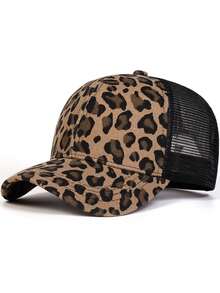 1pc Women's Leopard Print Mesh Baseball Cap, Adjustable Outdoor Casual Hat Suitable For Spring/Summer Travel, Beach, Party - A - View 1