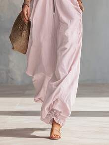Mono de Mujer a Rayas con Tirantes, Cremallera y Puños Fruncidos para Primavera/Verano|   Diseño Casual y relajado, Ideal para Salidas Diarias y Ocasiones Sociales Ligeras, Looks Casuales Cómodos - Caqui - Ver 10
