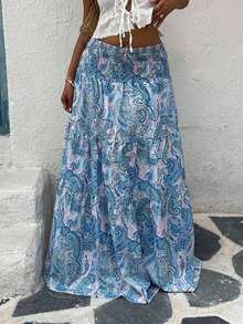 Women's Long Bohemian Print Skirt, Casual For Vacation And Everyday Wear, Spring/Summer - 藍色的 - 查看 7