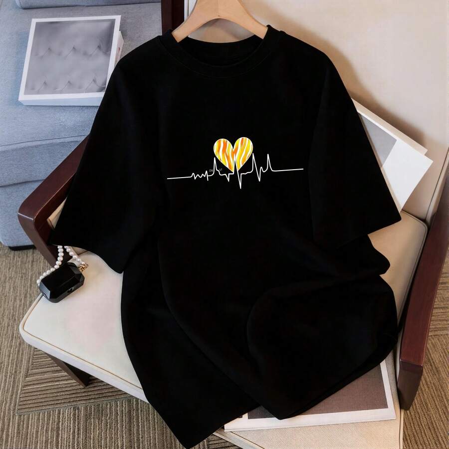 Camisetas casuales para mujer Estampado dulce Latido con patrón de cebra Holgado Ropa para la playa |Top para adolescentes - Negro - Ver 1