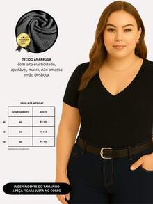 Set Of 3 Basic Women's Plus Size V-Neck Blouses - Black/grey/navy - View 5