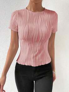 Camiseta de manga corta con textura elegante, primavera/verano - Rosa 2 - Ver 4