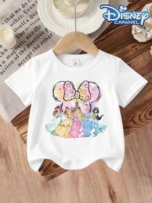 Girls' Disney Princess & Minnie Mouse Bow-Print T-Shirt-Featuring A Charming, Watercolor-Style Castle Design. This Lovely, Casual Short-Sleeve Top Is Soft, Breathable, And Comfortable-A Dreamy White Shirt Perfect For A Day At The Theme Park. - trắng - Xem 2