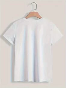 Camiseta Casual de Manga Corta Estampada para Mujer - "Summer Vibes" Rosa con Lazo Teñido, Cuello Redondo, Top de Playa, Transpirable y Cómoda, Camiseta de Moda Lavable a Máquina, Estilo Holgado para Vacaciones, Camiseta de Playa para Adultos 100% Algodón - Blanco - Ver 3