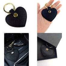 Dan Fashion Leather men Keychain Heart Shape Cute Leather Key Ring Car Key Holder Black - como en la imagen - Ver 1