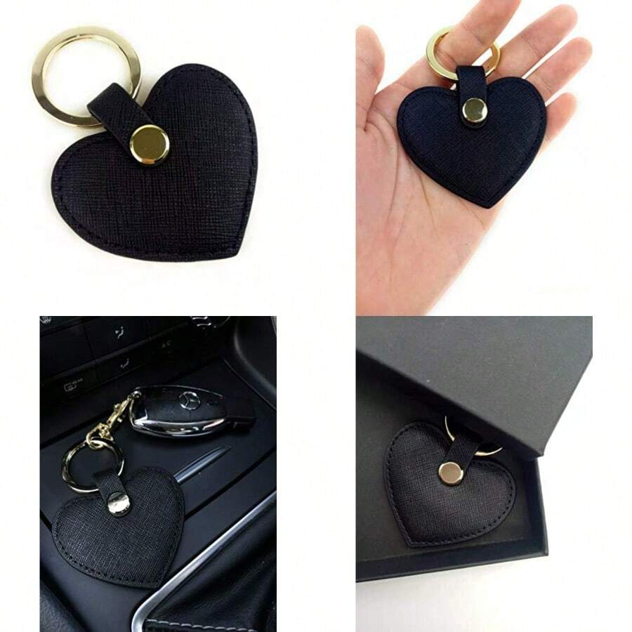 Dan Fashion Leather men Keychain Heart Shape Cute Leather Key Ring Car Key Holder Black - como en la imagen - Ver 1