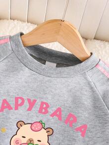 Young Girl' Bow Decor Warm Crew Neck Sweatshirt And Pants Set - Grey - View 3