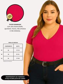 Set Of 3 Basic Women's Plus Size V-Neck Blouses - Red/pink/off - View 5