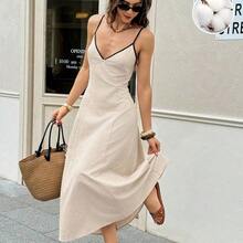guangzhougaolangshangmao  Vestido de tirantes casual de vacaciones con detalles en contraste para mujer - Albaricoque - Ver 2