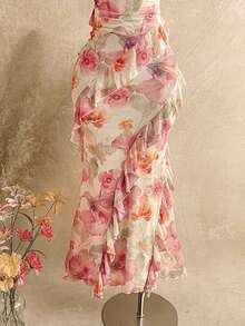 Vestido de verano/primavera casual para vacaciones, boda en la playa, invitado de boda, graduación, brunch, elegante vestido bohemio tropical con volantes, voluminoso, estampado de leopardo, diseño espalda descubierta - Multicolor 2 - Ver 7