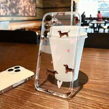 1pc Dachshund Dog Pattern Transparent Space Case Full Coverage TPU Phone Protective Cover - Multicolor - View 2