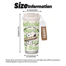 Miniso Cốc cà phê giữ nhiệt bằng thép không gỉ hình Snoopy màu xanh lá cây, có quai xách, nắp chống tràn, thiết kế uống kép, bền chắc, thích hợp sử dụng hàng ngày. - Nhiều màu - Xem 3