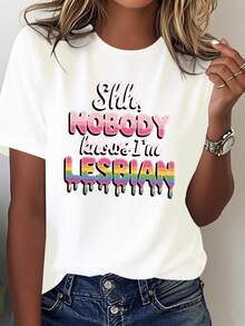 Orgullo.Shhh.Nadie sabe que soy lesbiana Camiseta cómoda de algodón puro para mujer blusa casual mujer - Blanco - Ver 6