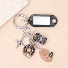 1pc Unisex Funny Simulated Food Toy Coffee Cup, Transparent Bread & Donut Resin Pendant Charm, Detachable Black Tag, 4-Pointed Star Keychain Bag Accessory - Multicolor - View 4
