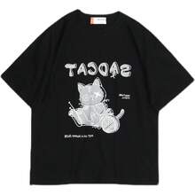 Camiseta de mujer estilo Harajuku, top de dibujos animados lindo estilo INS, camiseta holgada de manga corta, ropa linda. - Blanco - Ver 2