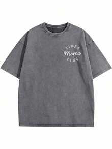 Estilo Y2K, estilo de moda, lo más nuevo de 2026, estilo lindo, estilo casual, blusas para mujer>ropa. Camiseta estampada vintage lavada y desgastada para mujer - Camiseta de algodón vintage lavada de 230 g para hombre - Estampado gráfico "Tired Moms Club", camiseta casual de manga corta y cuello redondo, regalo divertido para el Día de la Madre, top de verano lavable a máquina, atuendo casual. |   Estampado Divertido |   Tops de Mujer de Algodón de Manga Corta con Cuello Redondo, Estilo Casual, Tejido Resistente, 230g (Tallas S-XXXL) - Gris - Ver 5