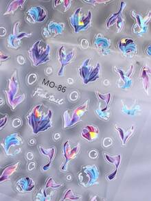 2pcs Holographic Jellyfish Mermaid Summer Ocean Nail Art Sticker Aurora Iridescent Sea Animals Nail Decals Whale Pearl Shell DIY Self Adhesive Manicure Decoration Salon Accessories Nail Stickers - Multicolor - View 7