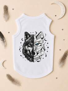 LUCKIE PAW 1pc Wolf Portrait Pattern Pet Vest, Physical Flea Prevention, Reduces Shedding, Insulated And Breathable Dog Vest, Suitable For Large And Small Dogs And Cats, Indoor And Outdoor Use - White - View 12