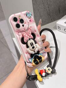 This Disney Mickey Mouse Lanyard Phone Case Is Fully Covered In TPU Material. It's Shockproof, Lightweight, And Compatible With IPhone17/16/11/13/15/15 Plus/15 Pro/15 Pro Max/12/14 Pro Max/11 Pro Max/12 Pro/12 Pro Max/13. This Phone Case Makes A Popular Birthday Gift Or Business Gift; It's Durable, Stain- And Fingerprint Resistant, And Suitable For Both Men And Women. The Set Also Includes A Mickey Mouse Phone Case And A Mickey Mouse Plush Bracelet. It's A Perfect Gift For Friends And Family. This Stylish Phone Case Is Fun, Lightweight, And Durable. IPhone17 Pro Max Phone Case, Minnie Mouse Phone Case. - trắng - Xem 3